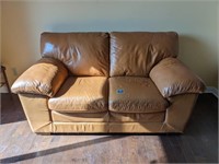 Light Brown Leather Love Seat Sofa