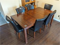 Solid Dark Wooden Dining Table/Leatherette Chairs