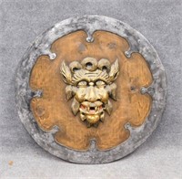 Armand La Montagne Carved Wood Shield with Lion
