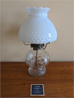 Vintage Glass Oil Lamp/Dimpled Milk Glass Shade