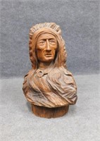 Carved Wood Native American Bust, Signed: WP