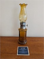 Vintage Small Amber Glass Oil Lamp/Shade 1