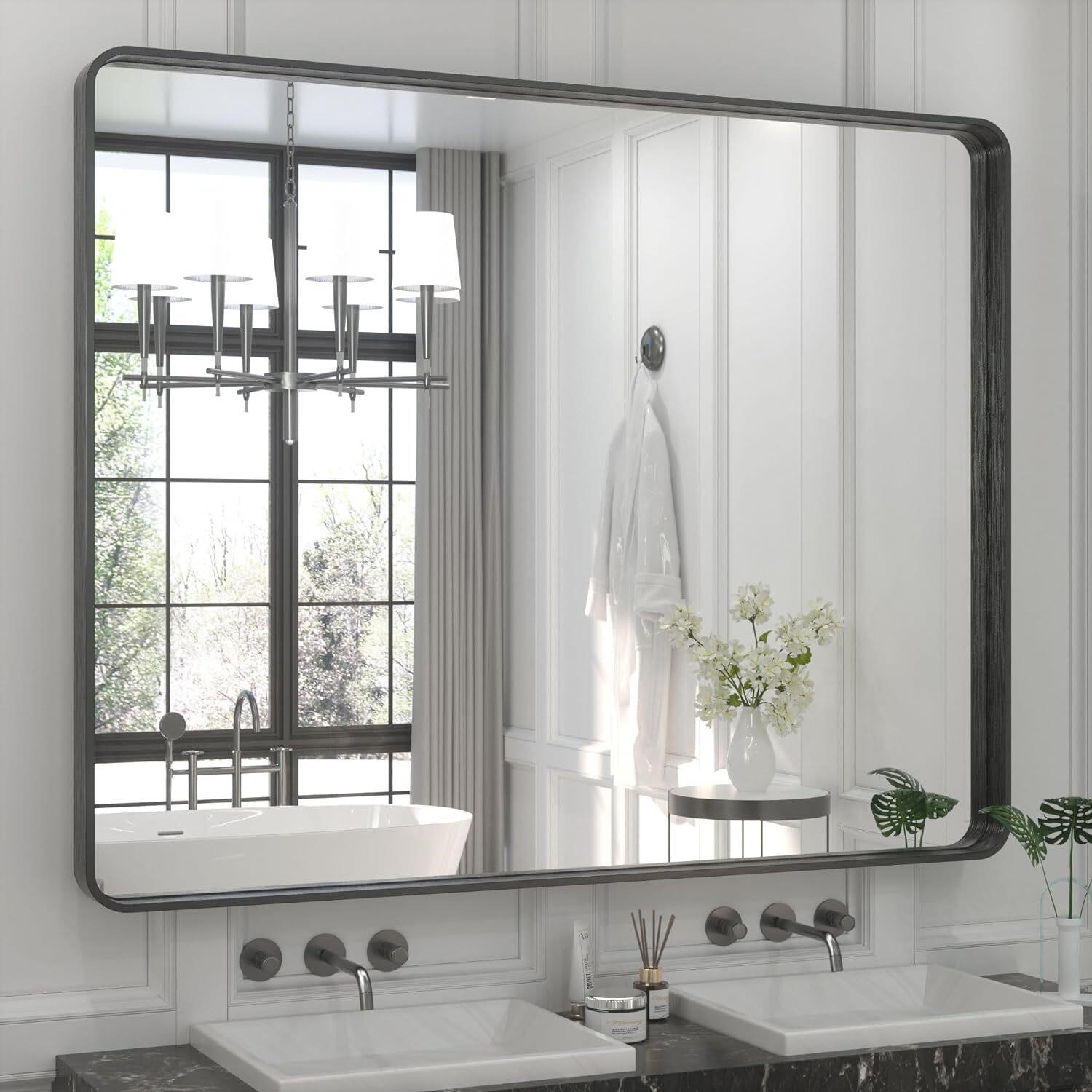 TETOTE 48x40 Black Bathroom Vanity Mirror