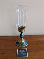 Brass/Green Detailed Candle Stick Holder/Shade