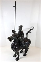 ANTIQUE Chinese Bronze Horse & Rider Statue 24"