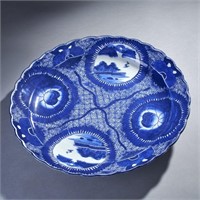 Large Blue and White Lobed Imari Charger