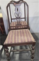 (2) DINING CHAIRS (WOOD) WITH UPHOLSTERED SEATS