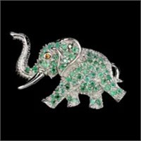 Natural Colombian Emerald Elephant Brooch