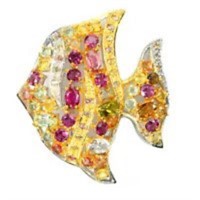 Natural Sapphire & Rhodolite Garnet Fish Brooch