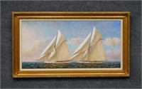 D. Tayler Oil on Canvas Yachts Racing