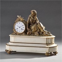 Figural Neoclassical Alabaster Mantle Clock