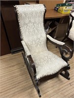 ANTIQUE ROCKING CHAIR - OFF WHITE UPHOLSTERY