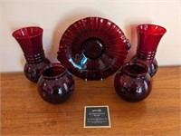 Ruby Red Glass Platter/Vases