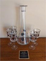 Silver Rimmed/Floral Accent Decanter & Glasses