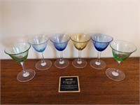 Set of 6 Tinted & Etched Glass Cocktail Glasses