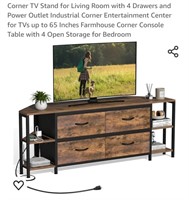 NEW Corner TV Stand w/ 4 Fabric Drawers & Power