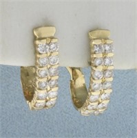 Diamond Bar Set Hoop Earrings in 14k Yellow Gold