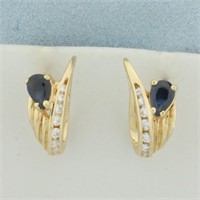 Sapphire and Diamond Swoop Earrings in 14k Yellow