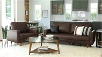 Holloway Leather Mid Century Modern Sofa & Chair