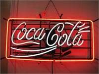 NEON COCA COLA SIGN TURNS ON BUT NEEDS NEW CHAIN