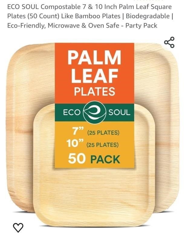 NEW  7" & 10" Palm Leaf Square Plates (50 Count)