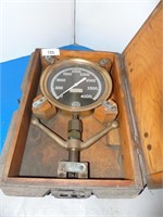 Brass Pressure Guage in wooden box 10" dia,  17" L