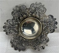 925 silver dish with silver plated fringe & legs