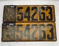 1919 Ontario license plate pair