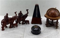 9in -  wood metronome / carved animal figure/
