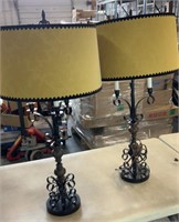 37in - pair iron and wood lamps