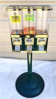 3 GUMBALL CANDY MACHINES ON STAND 25c NO KEY