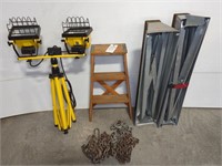 WORK LIGHT, METAL FOLDING SAW HORSES, AND CHAIN