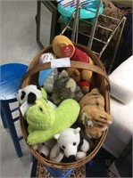 Basket of plush animals