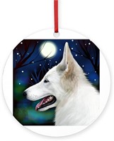 CafePress White German Shepherd Dog Moon Round 4 M