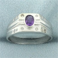 Amethyst and Diamond Ring in 10k White Gold