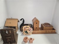 DECORATIVE BIRD HOUSES AND WOODEN GEESE