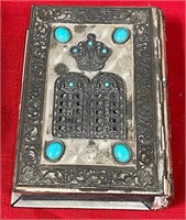 11 - VINTAGE METAL WITH TURQUISE FRAMED TORAH BOOK