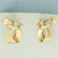 Bow Ribbon Design Earrings in 14k Yellow Gold