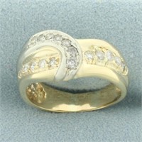 Two Tone Pave Set Diamond Crossover Ring in 14k Ye