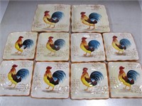 SET OF CERAMIC SQUARE "ROOSTER"  PLATES