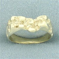 V Design Nugget Pinky Ring in 14k Yellow Gold