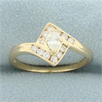 Marquise Diamond Bypass Ring in 14k Yellow Gold