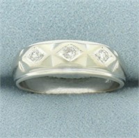 Mens 3-Stone Diamond Ring in 14k White Gold