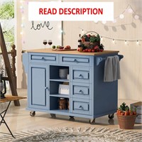 Blue Kitchen Cart  Rubber Wood  52.8 Inch