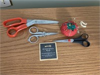 Lot of Sewing Scissors & Tomato Pin Cushion
