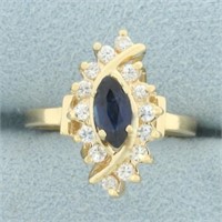 Marquise Sapphire and Diamond Ring in 14k Yellow G