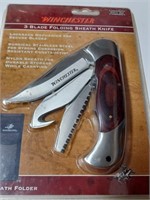 3 Blade Folding Sheath Knife w/ Winchester Adv.