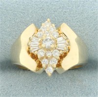 Round and Baguette Diamond Cocktail Ring in 14k Ye