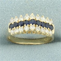 Sapphire and Diamond Cathedral Line Ring in 14k Ye