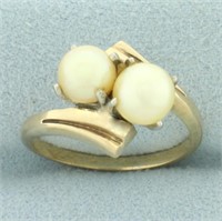 Cultured Akoya Pearl Toi Et Moi Bypass Ring in 14k